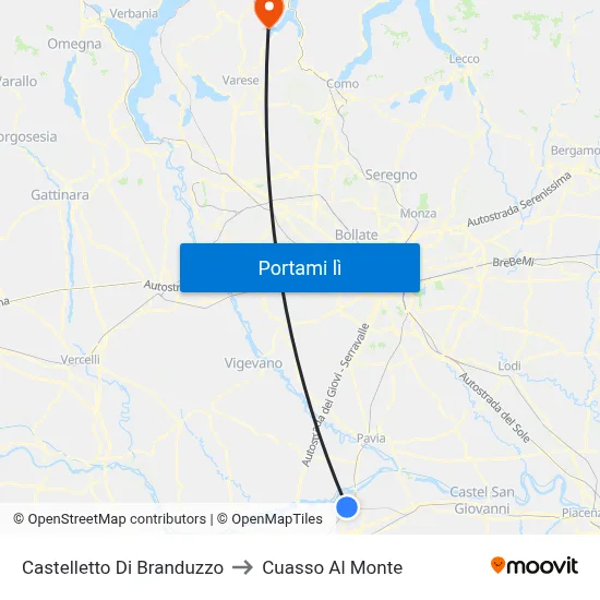 Castelletto Di Branduzzo to Cuasso Al Monte map