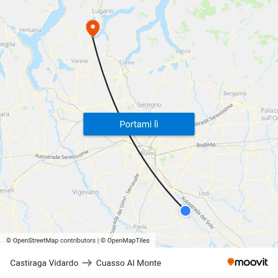 Castiraga Vidardo to Cuasso Al Monte map