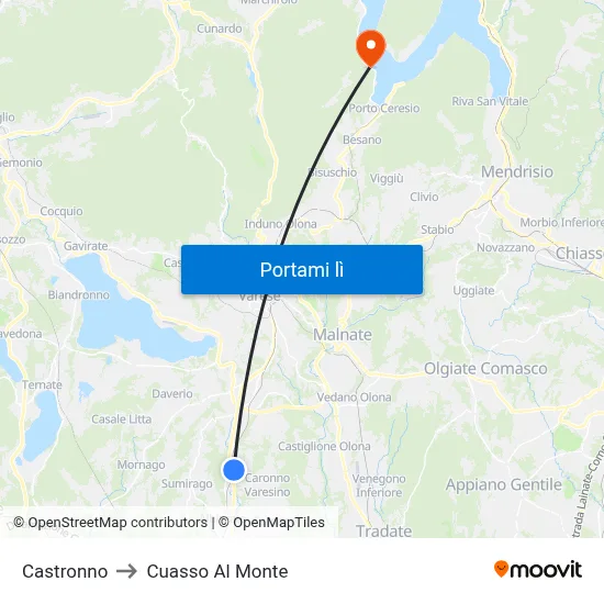 Castronno to Cuasso Al Monte map