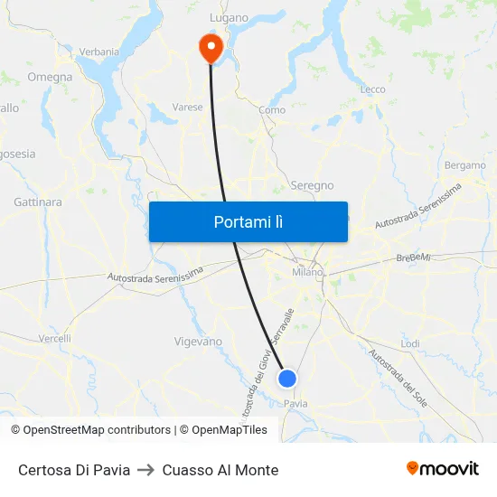 Certosa Di Pavia to Cuasso Al Monte map
