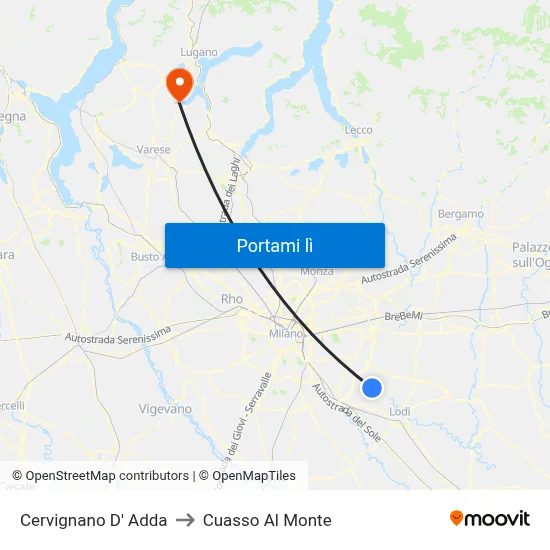 Cervignano D' Adda to Cuasso Al Monte map