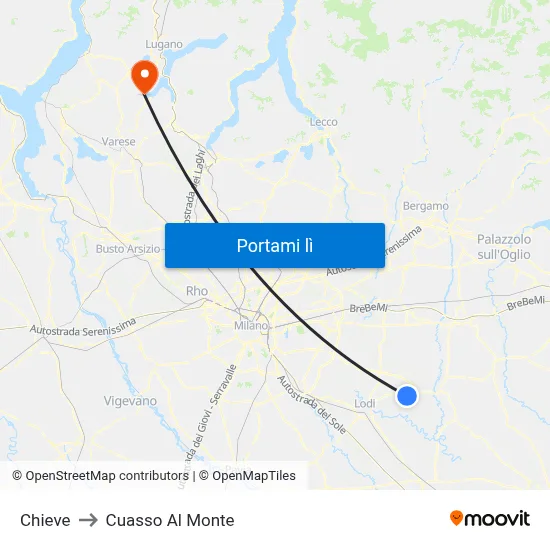 Chieve to Cuasso Al Monte map
