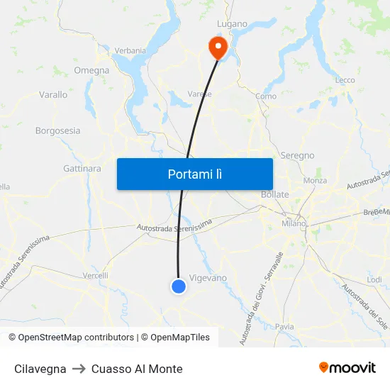 Cilavegna to Cuasso Al Monte map