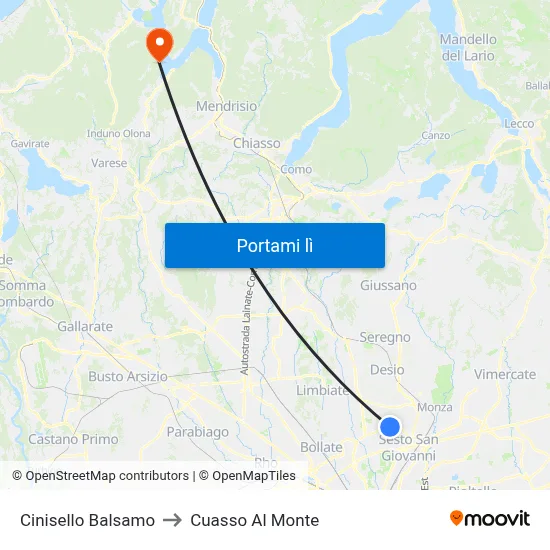 Cinisello Balsamo to Cuasso Al Monte map