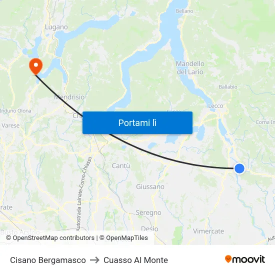 Cisano Bergamasco to Cuasso Al Monte map
