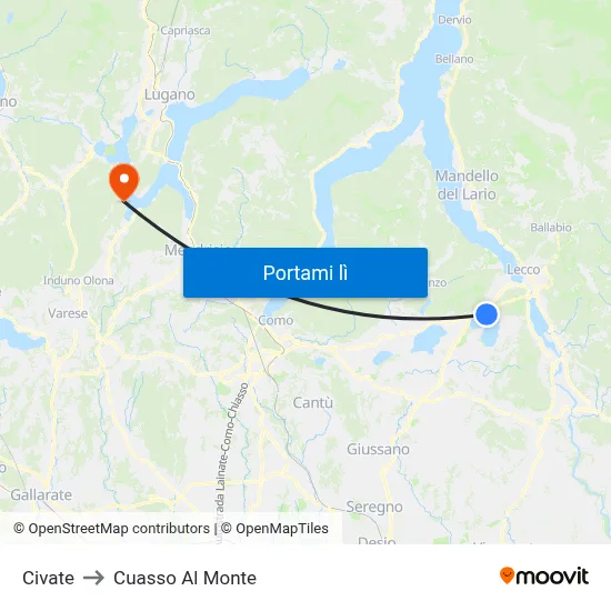 Civate to Cuasso Al Monte map