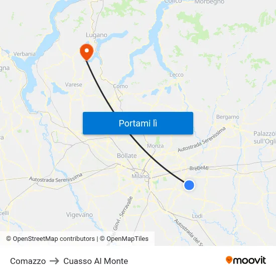 Comazzo to Cuasso Al Monte map