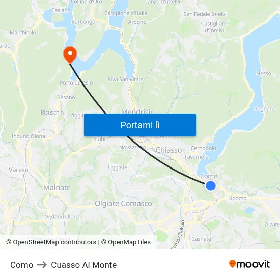 Como to Cuasso Al Monte map