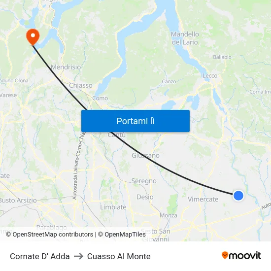 Cornate D' Adda to Cuasso Al Monte map