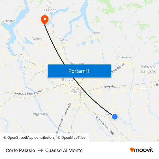 Corte Palasio to Cuasso Al Monte map