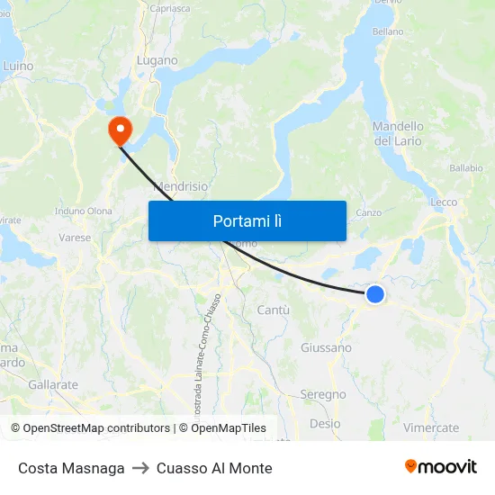 Costa Masnaga to Cuasso Al Monte map