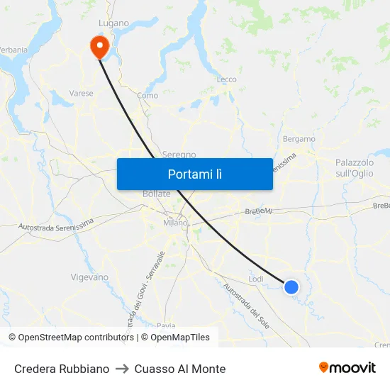 Credera Rubbiano to Cuasso Al Monte map