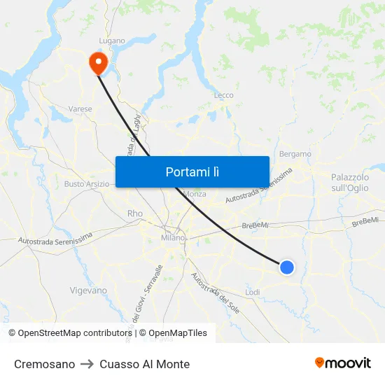 Cremosano to Cuasso Al Monte map