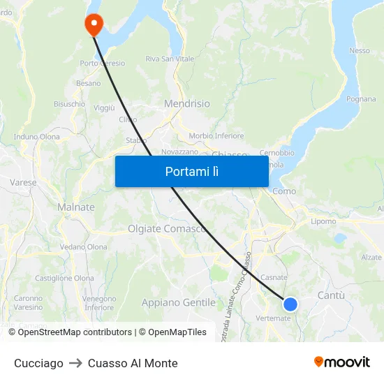 Cucciago to Cuasso Al Monte map