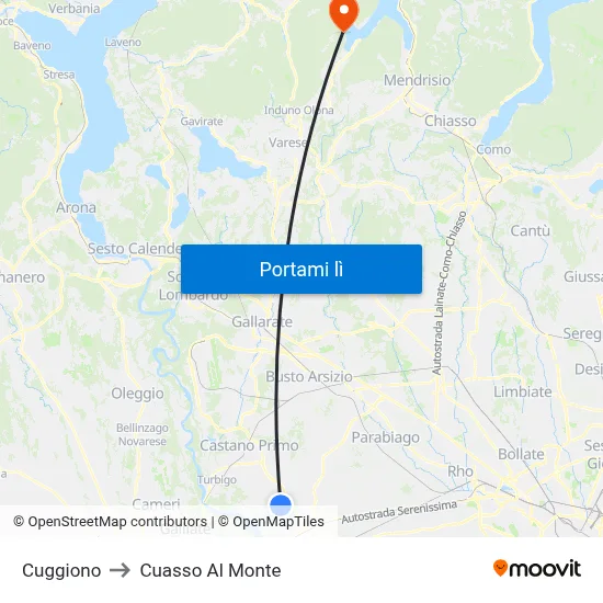Cuggiono to Cuasso Al Monte map