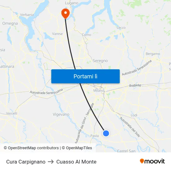 Cura Carpignano to Cuasso Al Monte map