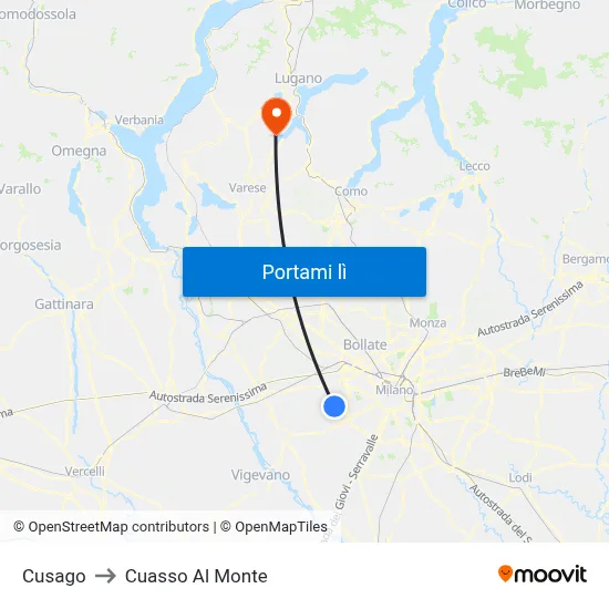 Cusago to Cuasso Al Monte map