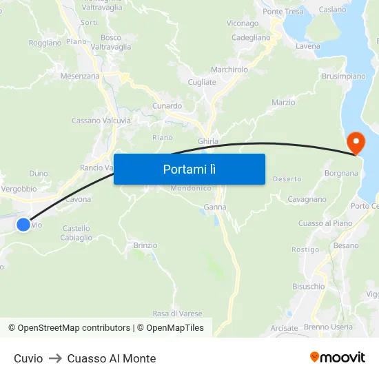 Cuvio to Cuasso Al Monte map