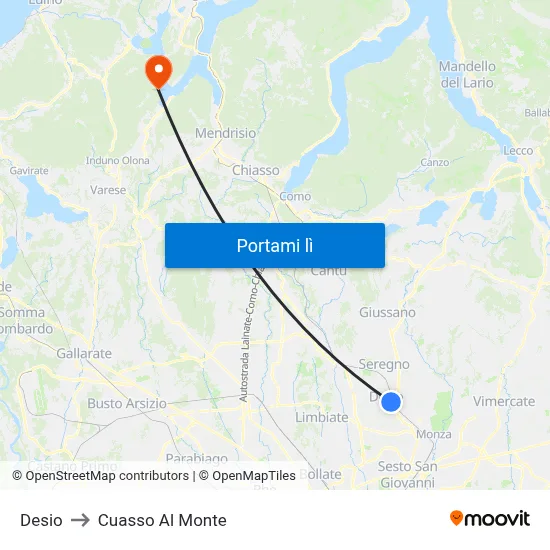 Desio to Cuasso Al Monte map