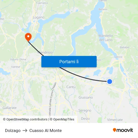 Dolzago to Cuasso Al Monte map