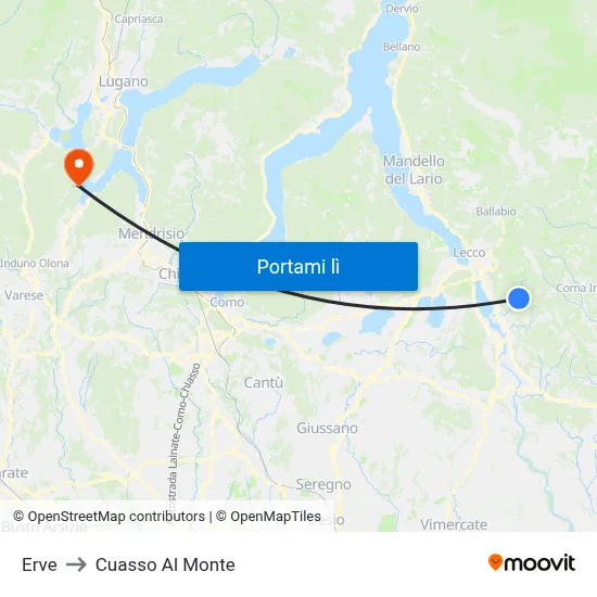 Erve to Cuasso Al Monte map