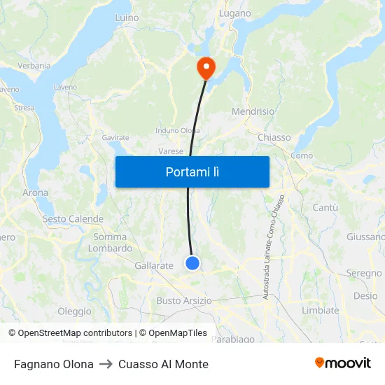 Fagnano Olona to Cuasso Al Monte map