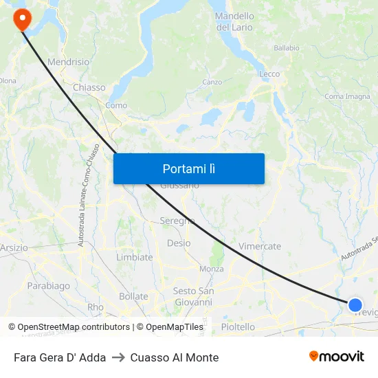 Fara Gera D' Adda to Cuasso Al Monte map