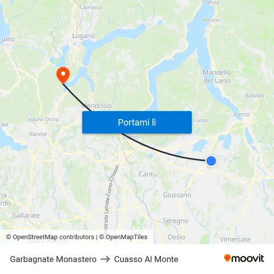 Garbagnate Monastero to Cuasso Al Monte map