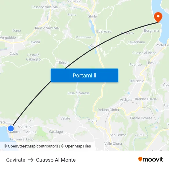 Gavirate to Cuasso Al Monte map