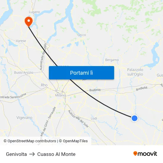 Genivolta to Cuasso Al Monte map