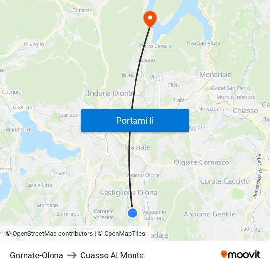 Gornate-Olona to Cuasso Al Monte map