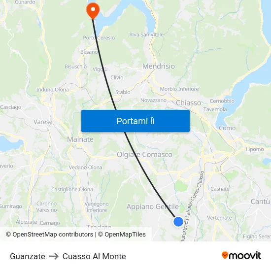 Guanzate to Cuasso Al Monte map