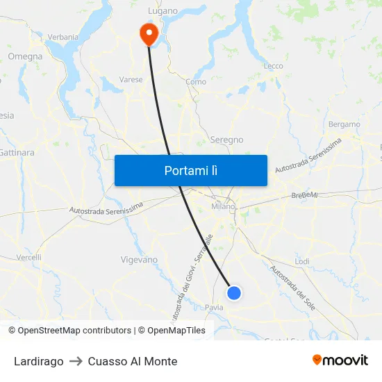 Lardirago to Cuasso Al Monte map