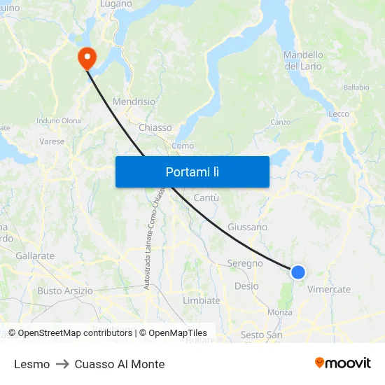 Lesmo to Cuasso Al Monte map