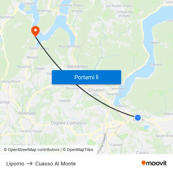 Lipomo to Cuasso Al Monte map