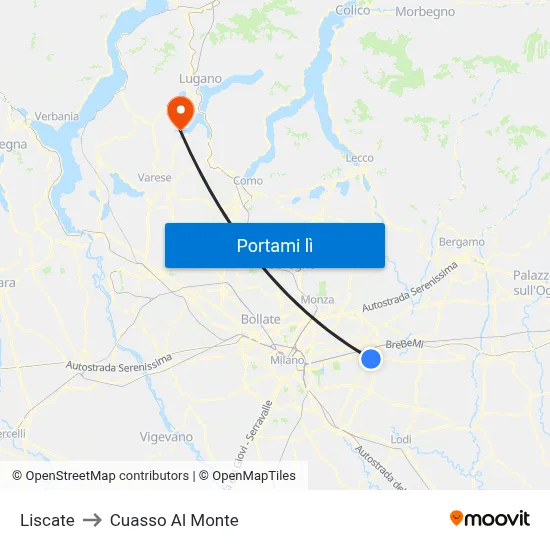 Liscate to Cuasso Al Monte map