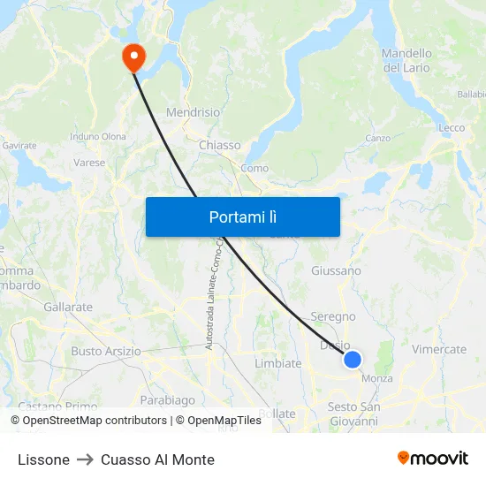 Lissone to Cuasso Al Monte map