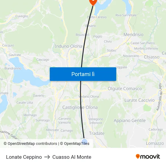Lonate Ceppino to Cuasso Al Monte map