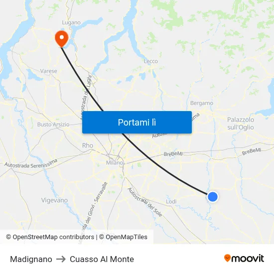 Madignano to Cuasso Al Monte map