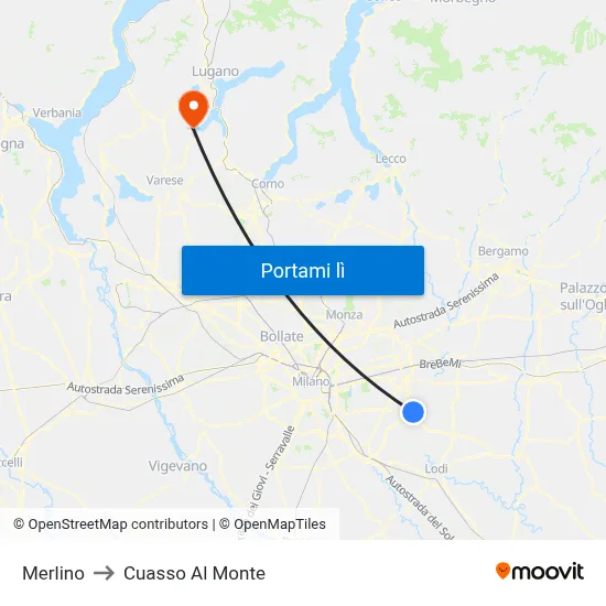 Merlino to Cuasso Al Monte map