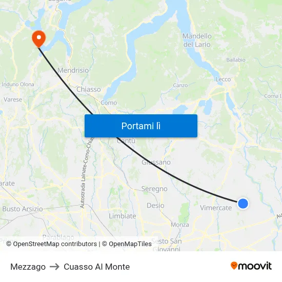 Mezzago to Cuasso Al Monte map