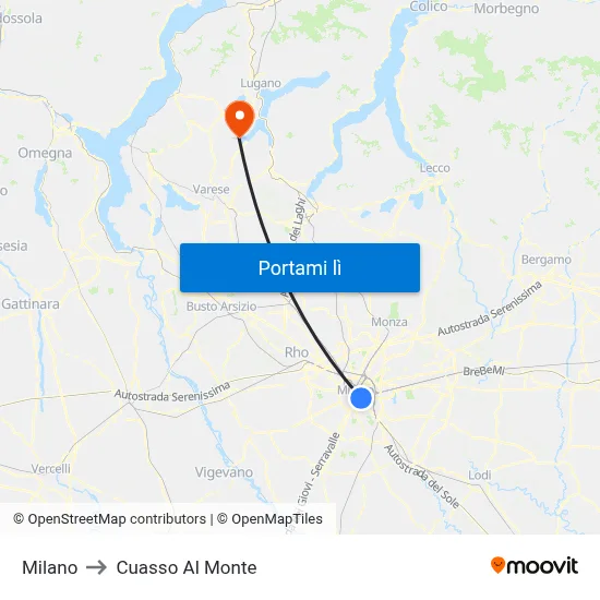 Milano to Cuasso Al Monte map