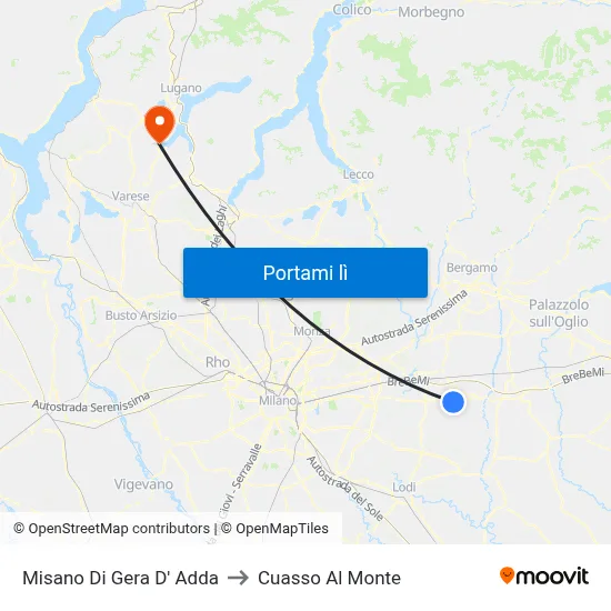 Misano Di Gera D' Adda to Cuasso Al Monte map