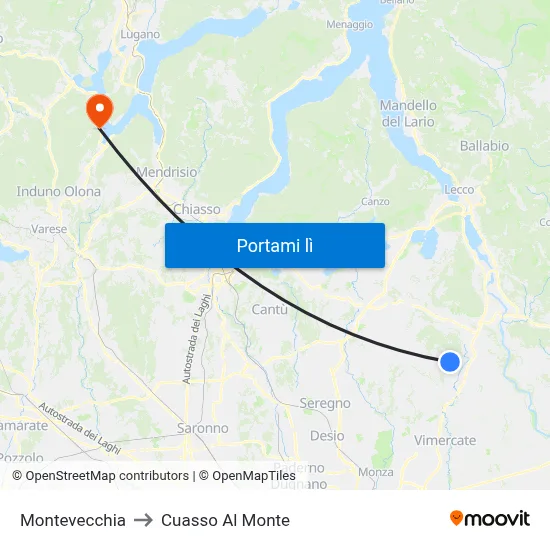 Montevecchia to Cuasso Al Monte map