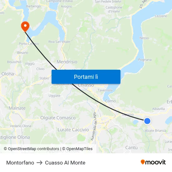 Montorfano to Cuasso Al Monte map