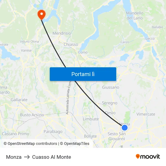 Monza to Cuasso Al Monte map