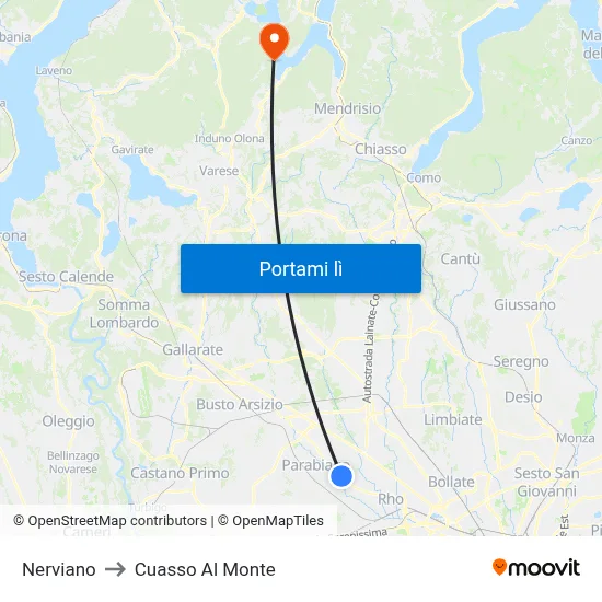 Nerviano to Cuasso Al Monte map