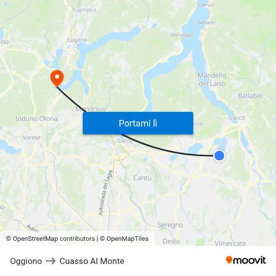 Oggiono to Cuasso Al Monte map
