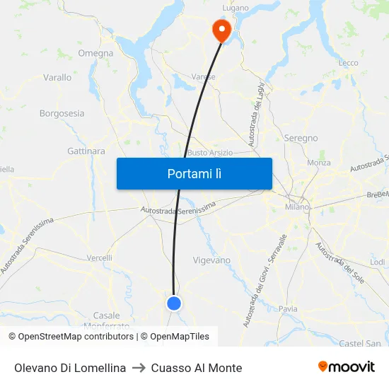 Olevano Di Lomellina to Cuasso Al Monte map