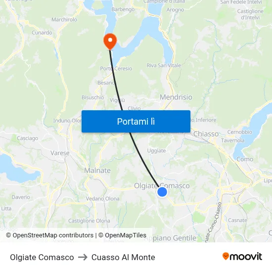 Olgiate Comasco to Cuasso Al Monte map